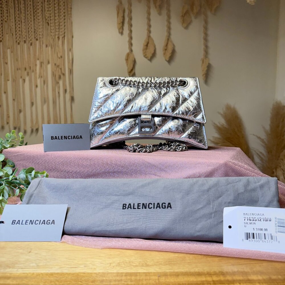 SOLD - NWT Balenciaga Crush Small Chain Bag Metallized Quilted Calfskin Leather